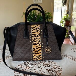 Michael Kors Avril Satchel with Tiger Animal Print